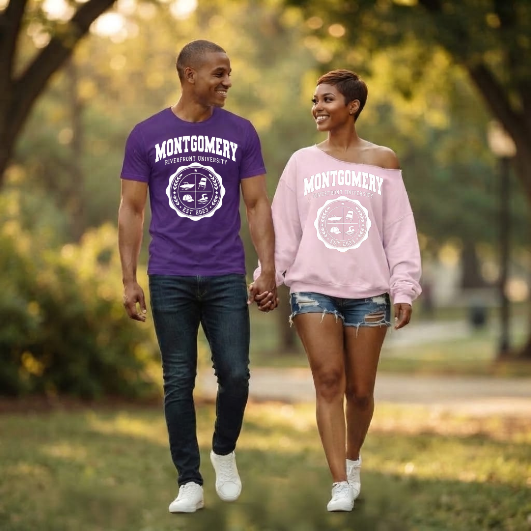 Montgomery Riverfront Shirt or Crewneck, Black Culture College Style Tee, Folding Chair Inspired Sweatshirt, Est 2023