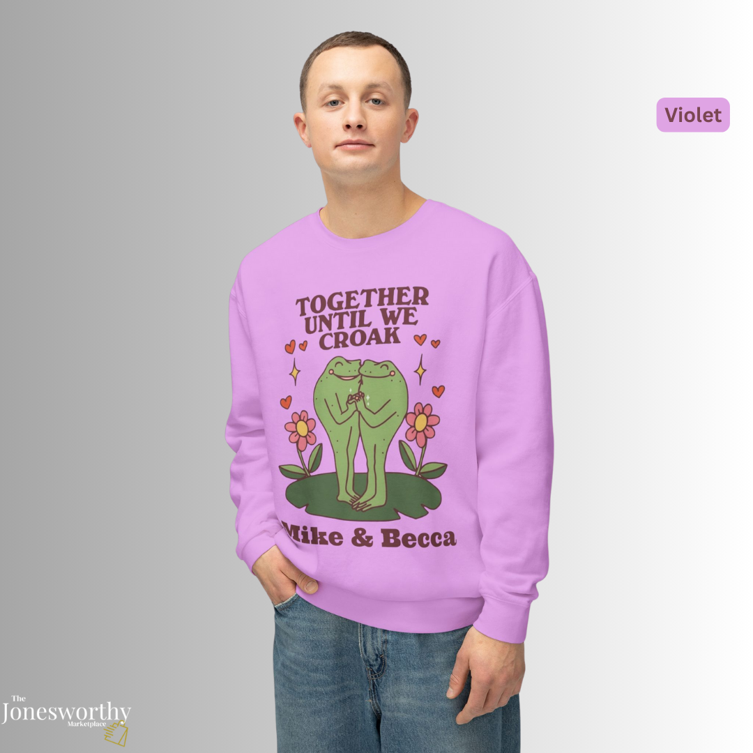 Together Until We Croak  Garment Dyed Comfort Colors Sweatshirt | Personalized Frog Couple  | Valentines Anniversary Gift