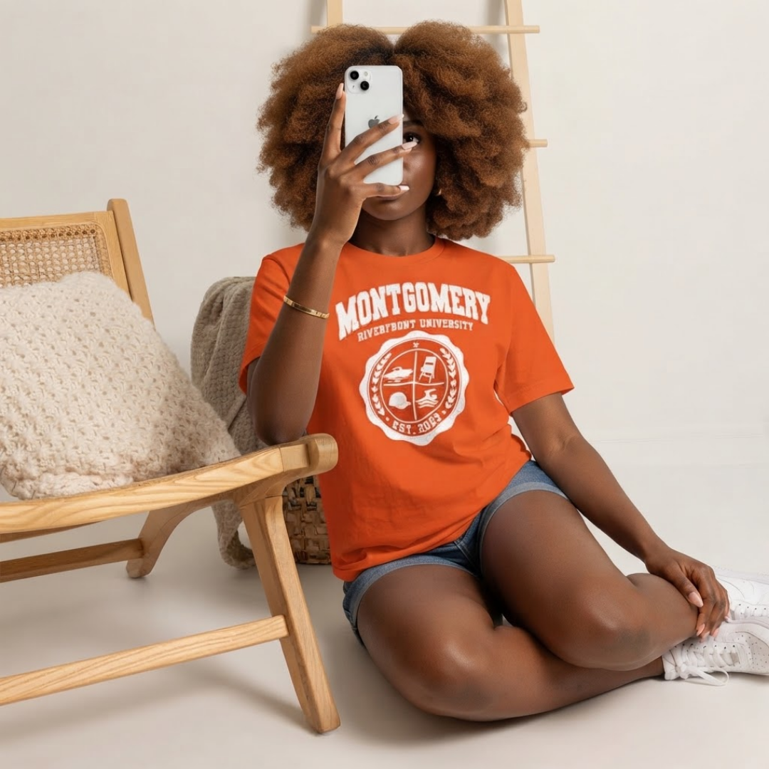 Montgomery Riverfront Shirt or Crewneck, Black Culture College Style Tee, Folding Chair Inspired Sweatshirt, Est 2023
