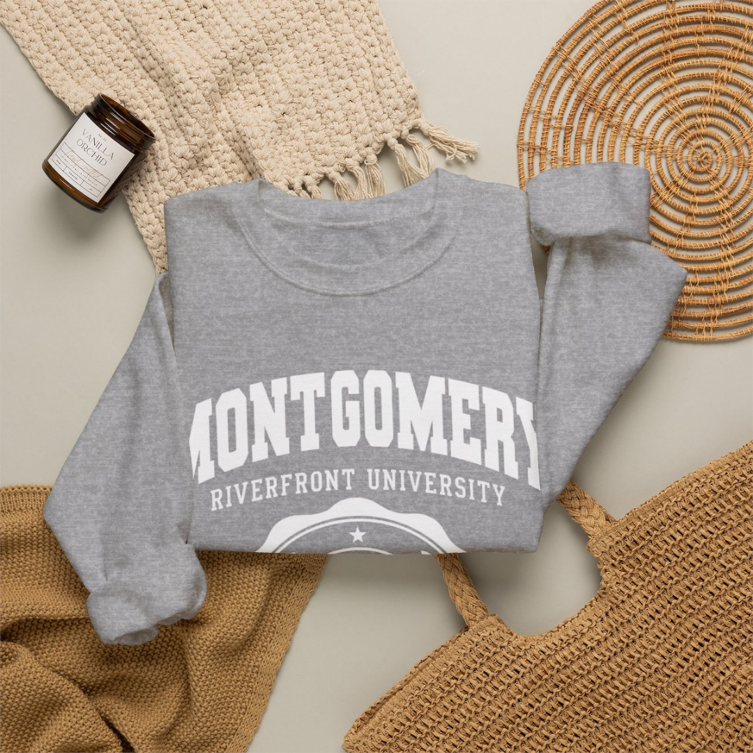 Montgomery Riverfront Shirt or Crewneck, Black Culture College Style Tee, Folding Chair Inspired Sweatshirt, Est 2023