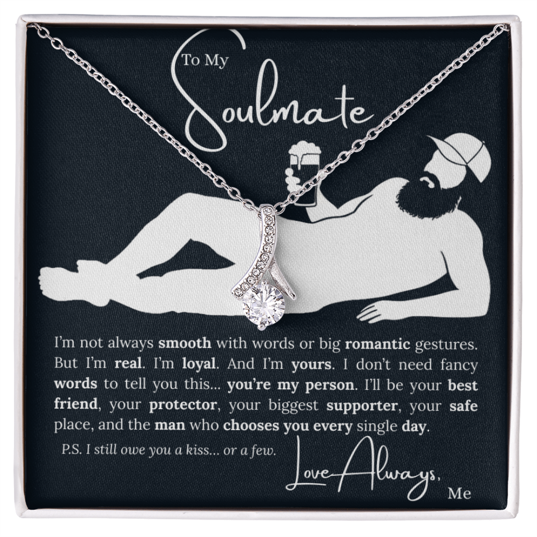 To My Soulmate Necklace - Ribbon Pendant, Funny Message Card | Anniversary, Valentine's Day, Birthday