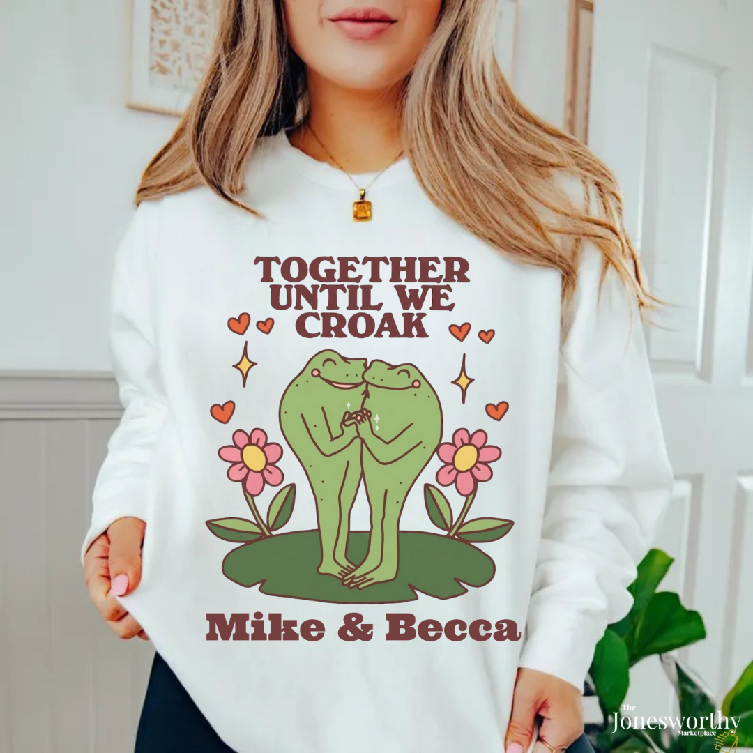Together Until We Croak  Garment Dyed Comfort Colors Sweatshirt | Personalized Frog Couple  | Valentines Anniversary Gift