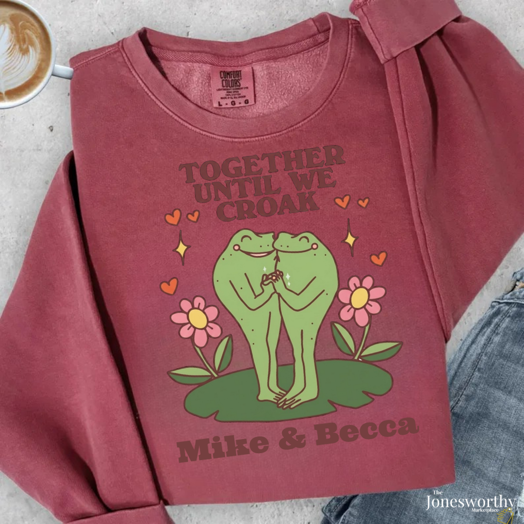 Together Until We Croak  Garment Dyed Comfort Colors Sweatshirt | Personalized Frog Couple  | Valentines Anniversary Gift