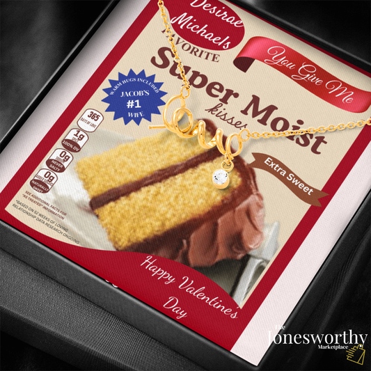 Scripted Love Necklace Gift with Funny Yellow Cake Message Card – Personalized Jewelry for Her | Valentine's Day | Anniversary | Birthday