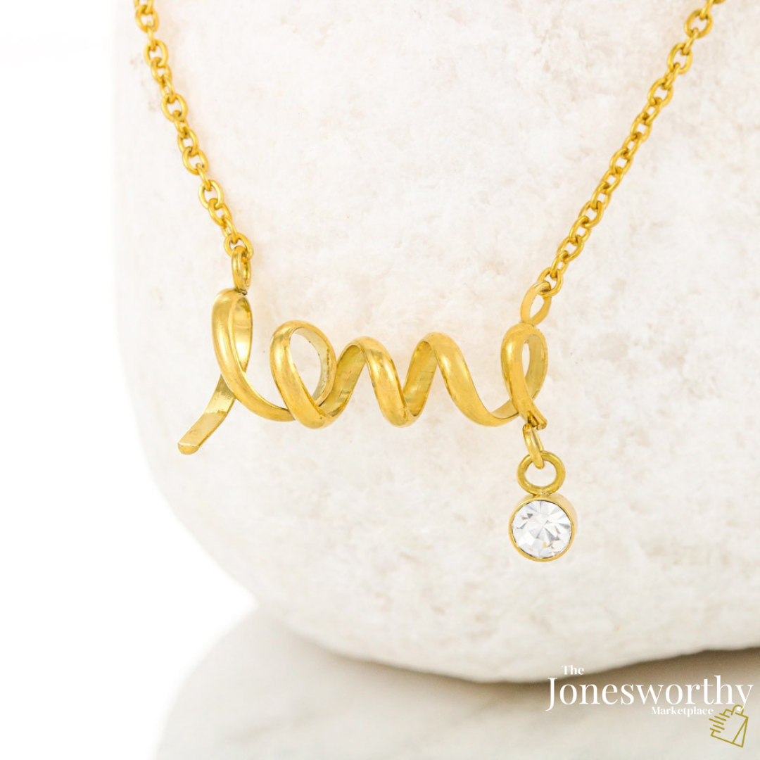 Scripted Love Necklace Gift with Funny Yellow Cake Message Card – Personalized Jewelry for Her | Valentine's Day | Anniversary | Birthday
