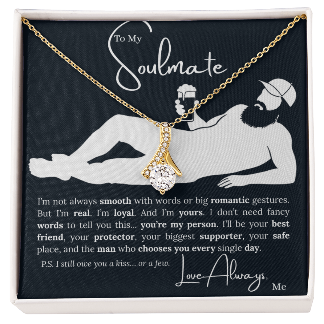 To My Soulmate Necklace - Ribbon Pendant, Funny Message Card | Anniversary, Valentine's Day, Birthday