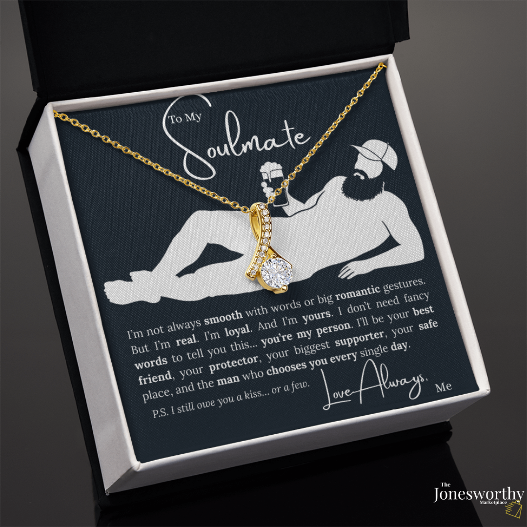 To My Soulmate Necklace - Ribbon Pendant, Funny Message Card | Anniversary, Valentine's Day, Birthday