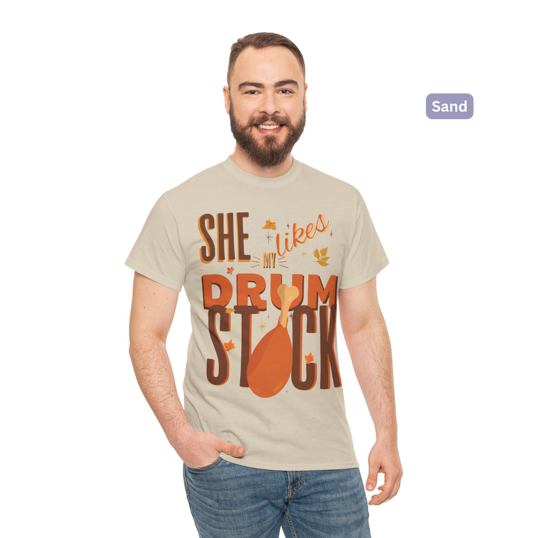 Funny Thanksgiving Couple Shirts – “She Likes My Drumstick” & “He Likes My Turkey Breasts” | Unisex Heavy Cotton Fall Tees