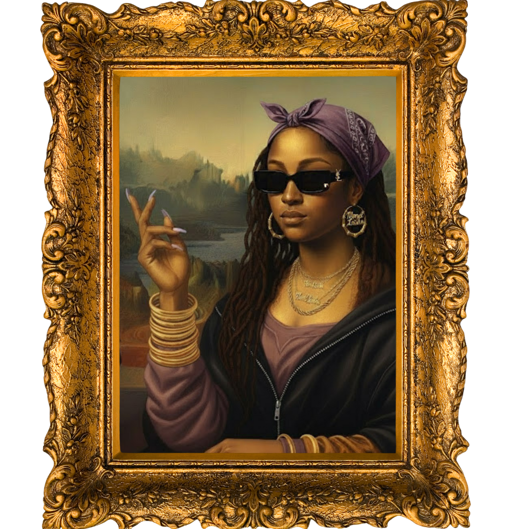 Monét Leisha Black Mona Lisa Hoodie, Sweatshirt & T-Shirt| Modern African American Art Streetwear | Vintage Gold Frame Design