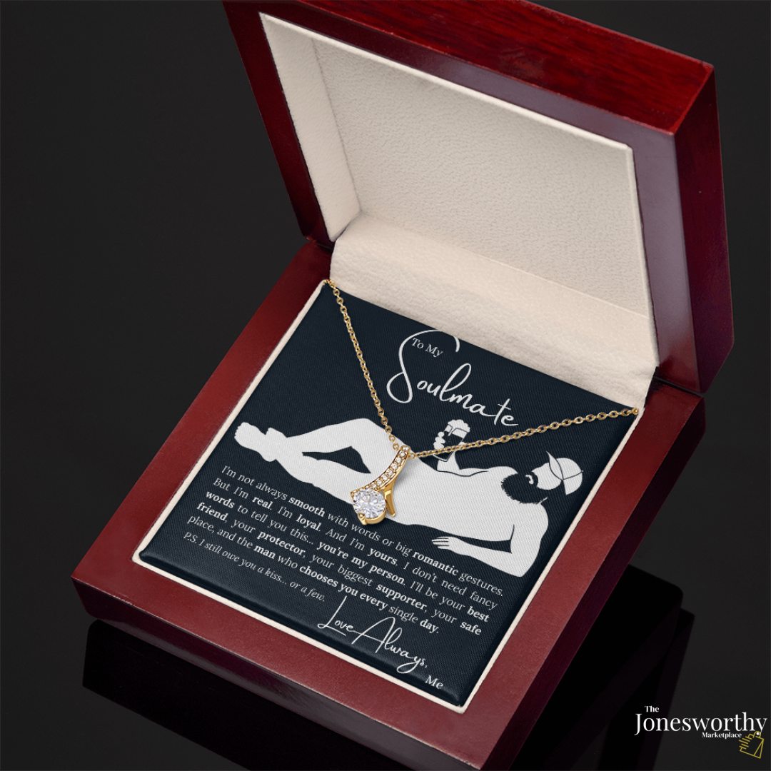 To My Soulmate Necklace - Ribbon Pendant, Funny Message Card | Anniversary, Valentine's Day, Birthday