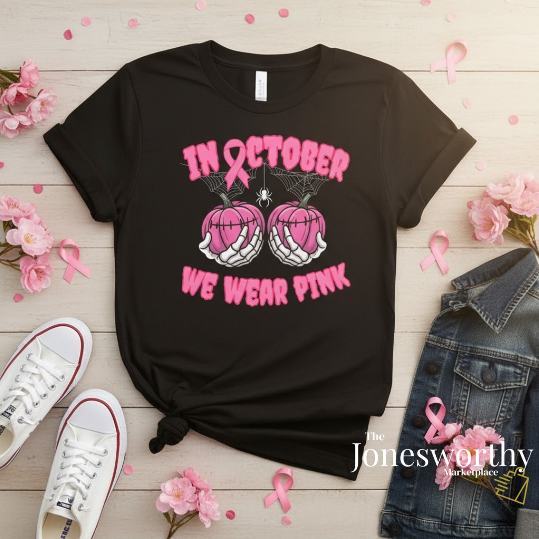 In October We Wear Pink Pumpkin Shirt | Breast Cancer Awareness Tee & Sweatshirt  | Breast Cancer Pink Ribbon Shirt