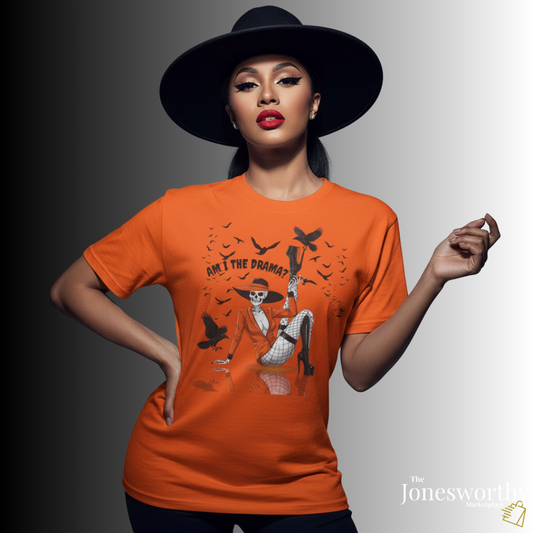 Am I the Drama? Halloween Skeleton T-Shirt – Spooky Glam Skeleton | Cardi B Inspired Funny Graphic Tee