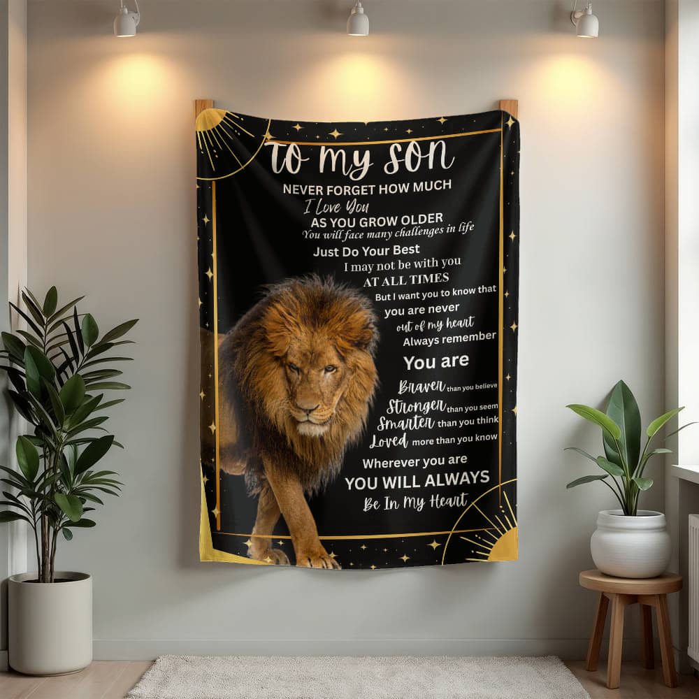 To My Son Lion Blanket | Inspirational Gift from Mom or Dad | Mink Touch or Sherpa Fleece | 30x40 & 60x80 | Meaningful Son Gift
