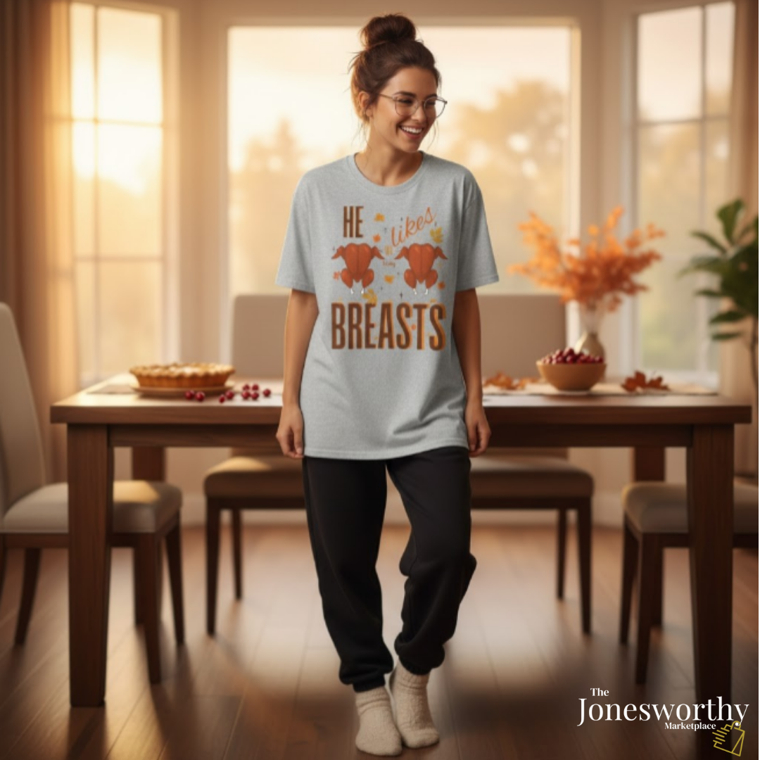 Funny Thanksgiving Couple Shirts – “She Likes My Drumstick” & “He Likes My Turkey Breasts” | Unisex Heavy Cotton Fall Tees