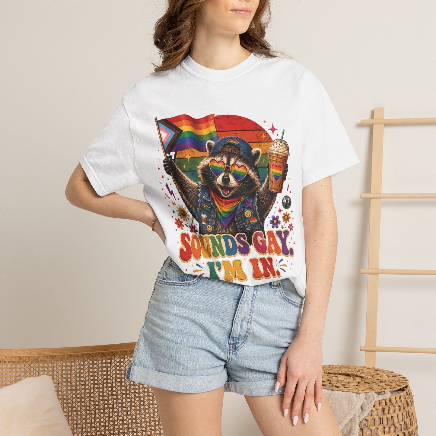 Sounds Gay I'm In Shirt, Pride Raccoon Tee, LGBTQ Pride Shirt, Ally Gift, Drag Brunch Shirt, Comfort Colors Graphic Tee