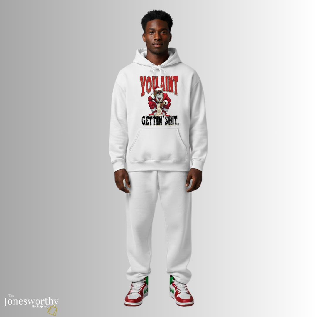 Black Santa “You Ain’t Gettin’ Shit” Christmas Shirt • Funny Holiday Tee, Sweatshirt, Hoodie • Gildan Unisex S–5XL🎄✨