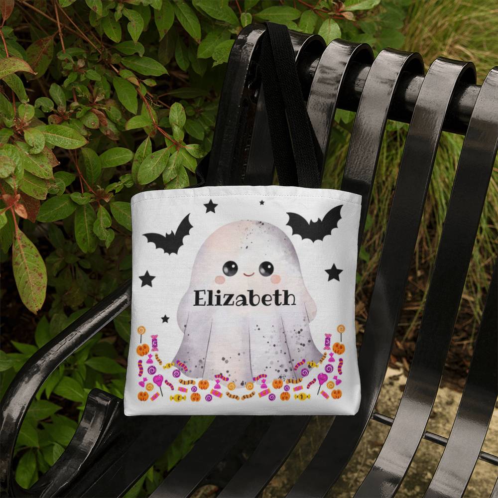Personalized Halloween Trick or Treat Bag for Kids | Custom Name Candy Tote | Ghost Candy Bag | Reusable Halloween Treat Bag