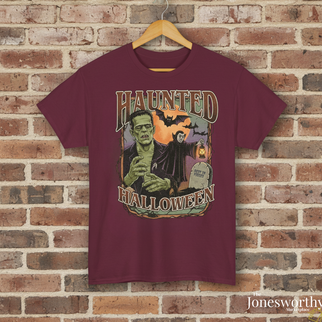 Vintage Haunted Halloween Graphic Tee or Sweatshirt | Retro Frankenstein & Dracula Fall Shirt