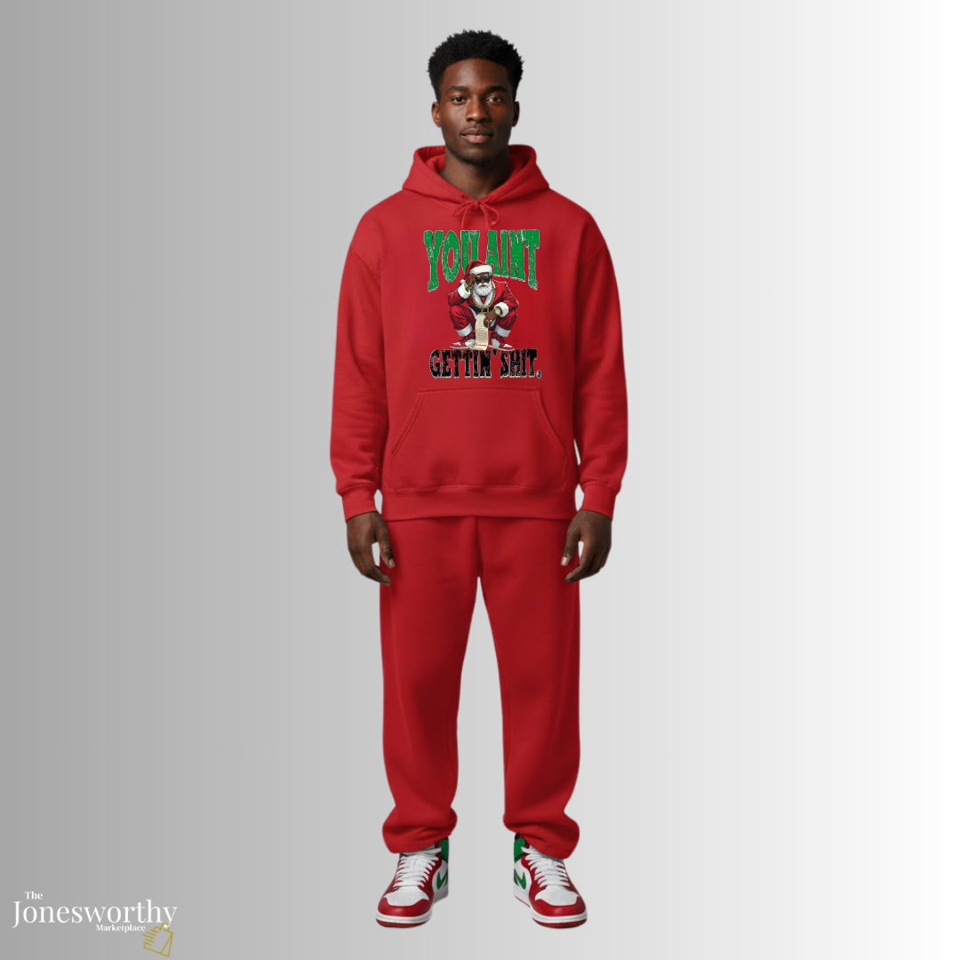 Black Santa “You Ain’t Gettin’ Shit” Christmas Shirt • Funny Holiday Tee, Sweatshirt, Hoodie • Gildan Unisex S–5XL🎄✨