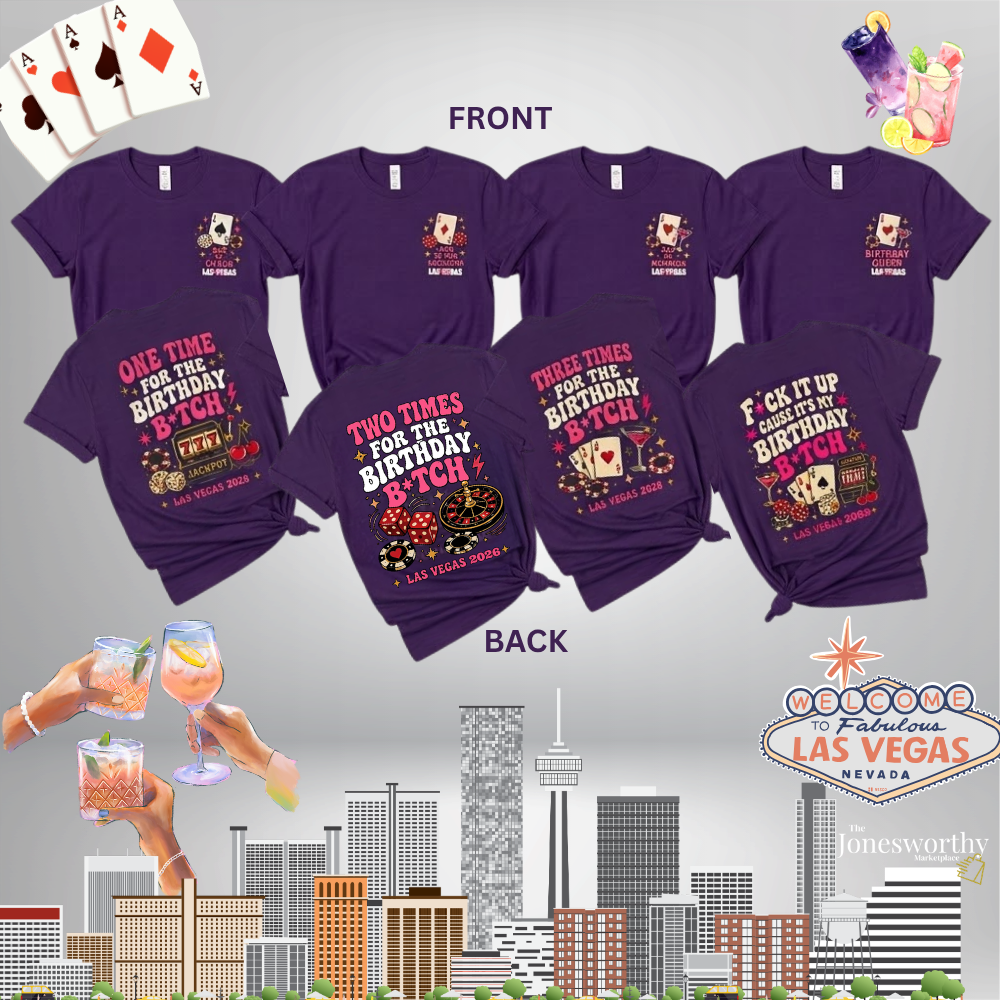👑🎰♠️ Las Vegas Birthday Collection | Queen Birthday Trip Shirts | Personalized Year | Gildan® 8000 DryBlend® Unisex T-Shirt