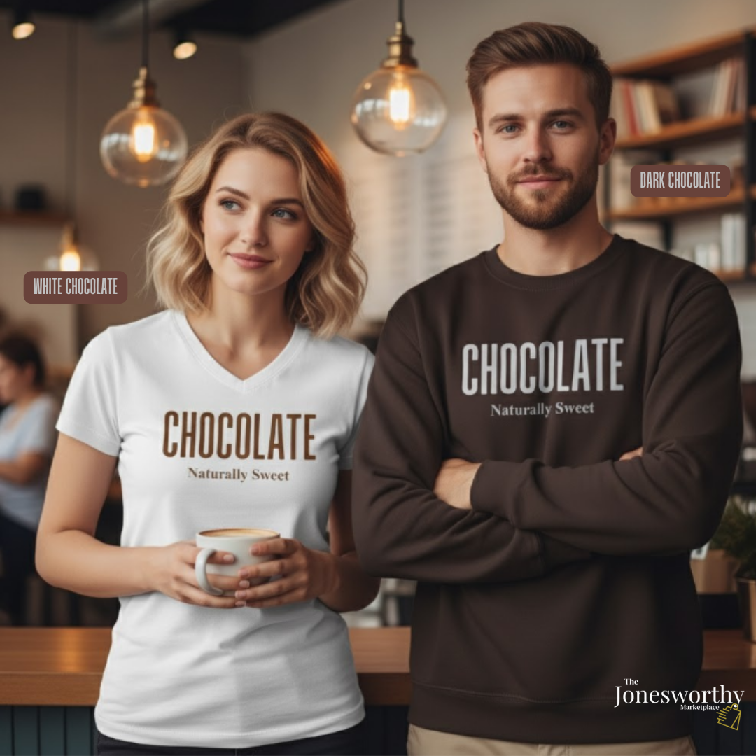 Chocolate Naturally Sweet Shirt, Unisex Tee Crewneck, V-neck, Sweatshirt or Hoodie, Brown Aesthetic, Chocolate Lovers, Minimalist Graphic
