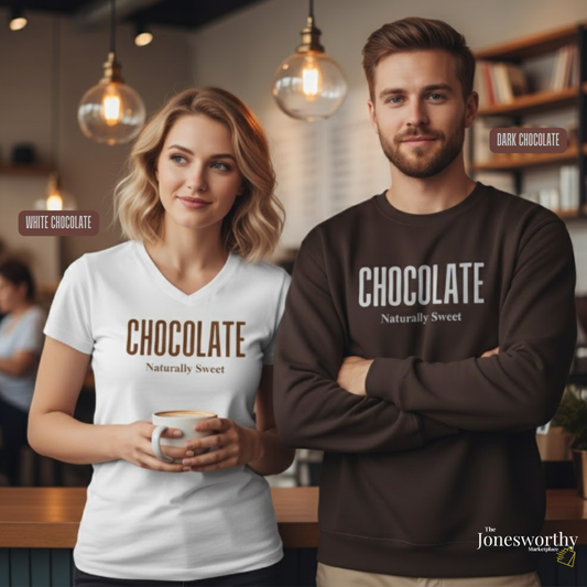 Chocolate Naturally Sweet Shirt, Unisex Tee Crewneck, V-neck, Sweatshirt or Hoodie, Brown Aesthetic, Chocolate Lovers, Minimalist Graphic