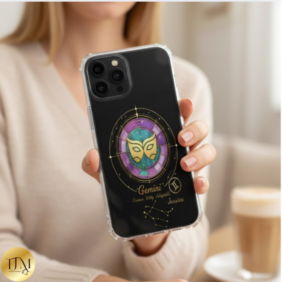 Zodiac iPhone 15 | 15 Pro | 15 Plus | 15 Max Case MagSafe: Faux Stained Glass, Personalized Name