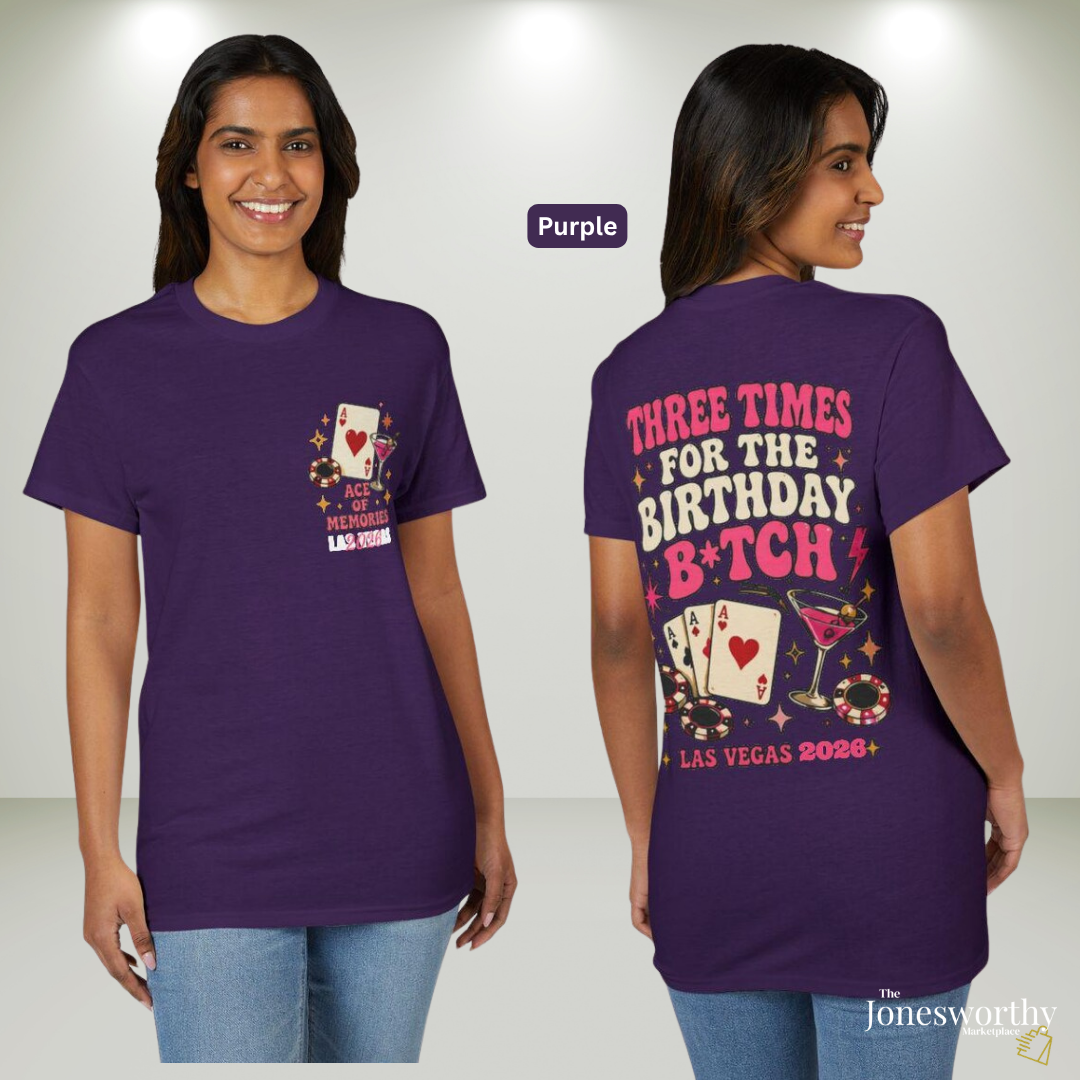👑🎰♠️ Las Vegas Birthday Collection | Queen Birthday Trip Shirts | Personalized Year | Gildan® 8000 DryBlend® Unisex T-Shirt