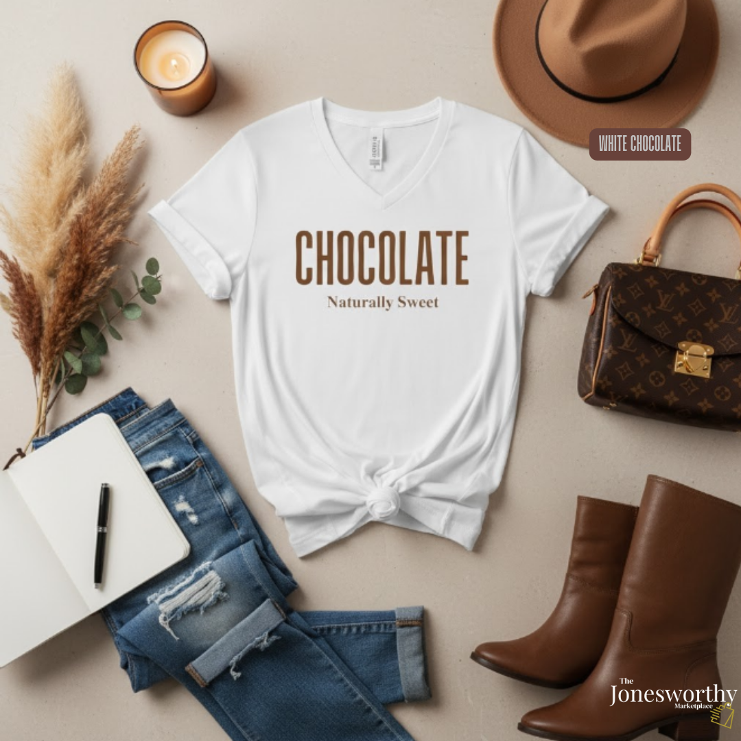 Chocolate Naturally Sweet Shirt, Unisex Tee Crewneck, V-neck, Sweatshirt or Hoodie, Brown Aesthetic, Chocolate Lovers, Minimalist Graphic