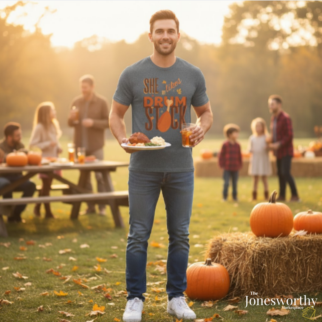 Funny Thanksgiving Couple Shirts – “She Likes My Drumstick” & “He Likes My Turkey Breasts” | Unisex Heavy Cotton Fall Tees