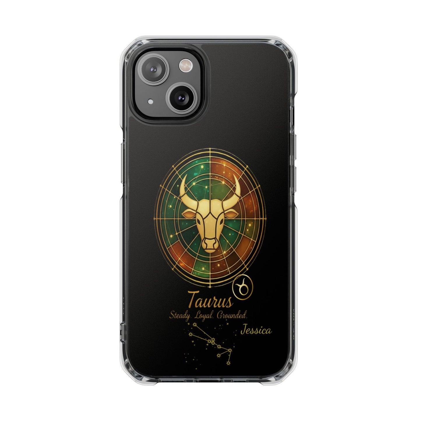 Zodiac iPhone 14 | 14 pro | 14 Pro plus |14 Pro Max Case MagSafe: Faux Stained Glass, Personalized Name