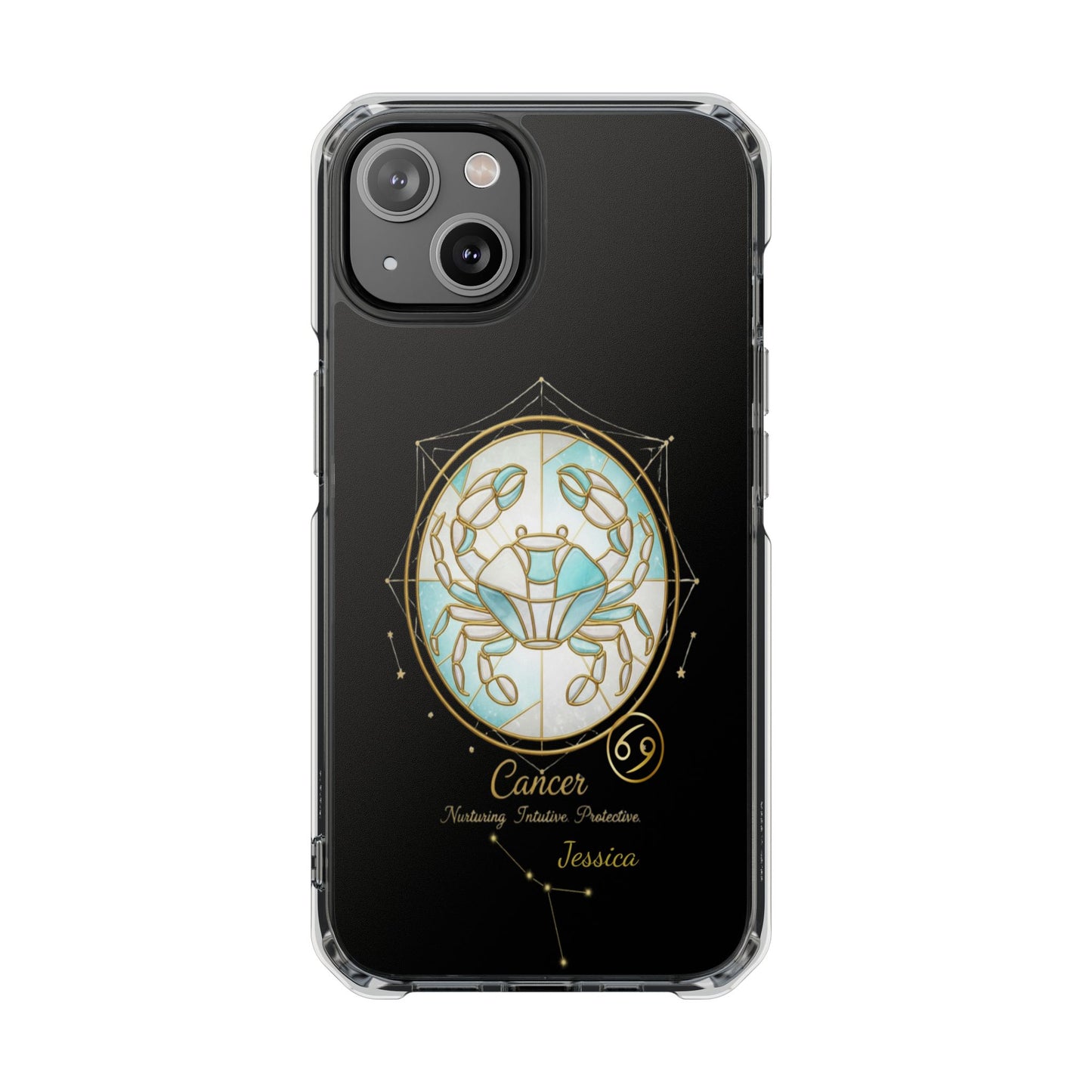 Zodiac iPhone 14 | 14 pro | 14 Pro plus |14 Pro Max Case MagSafe: Faux Stained Glass, Personalized Name