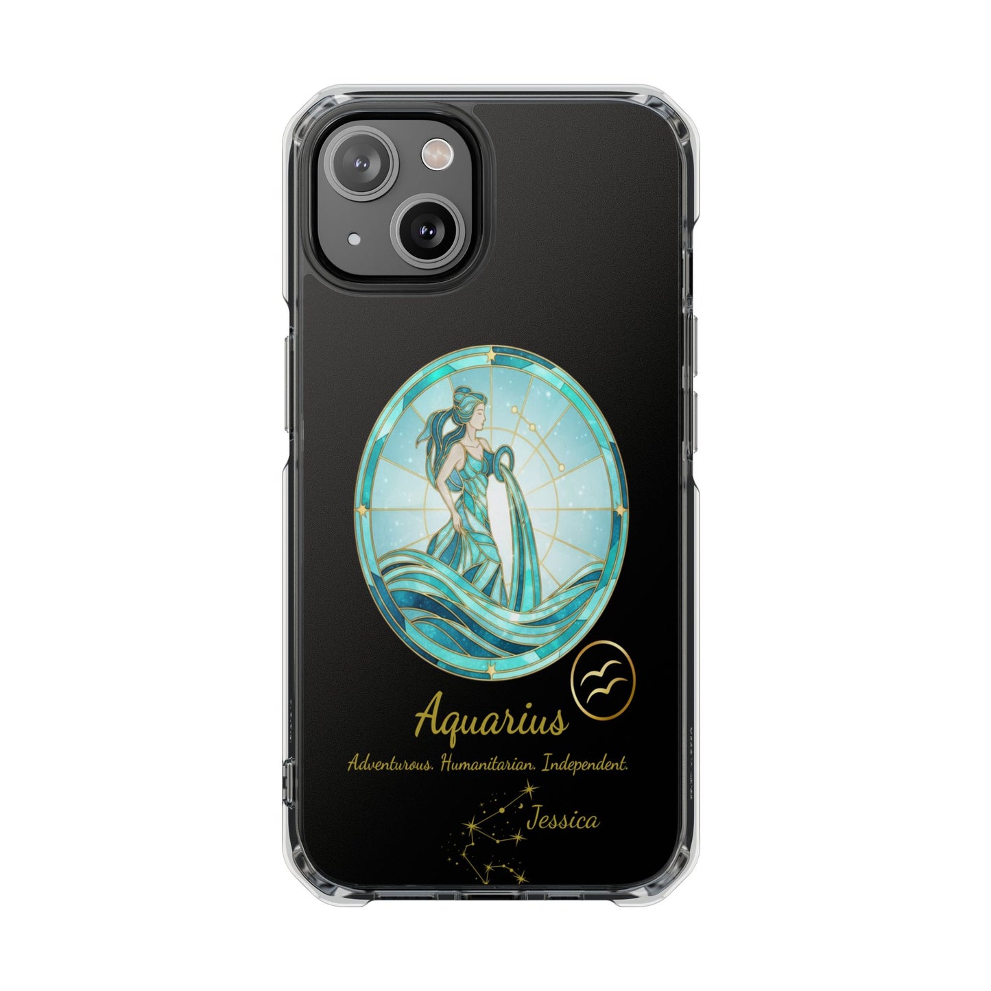 Zodiac iPhone 14 | 14 pro | 14 Pro plus |14 Pro Max Case MagSafe: Faux Stained Glass, Personalized Name