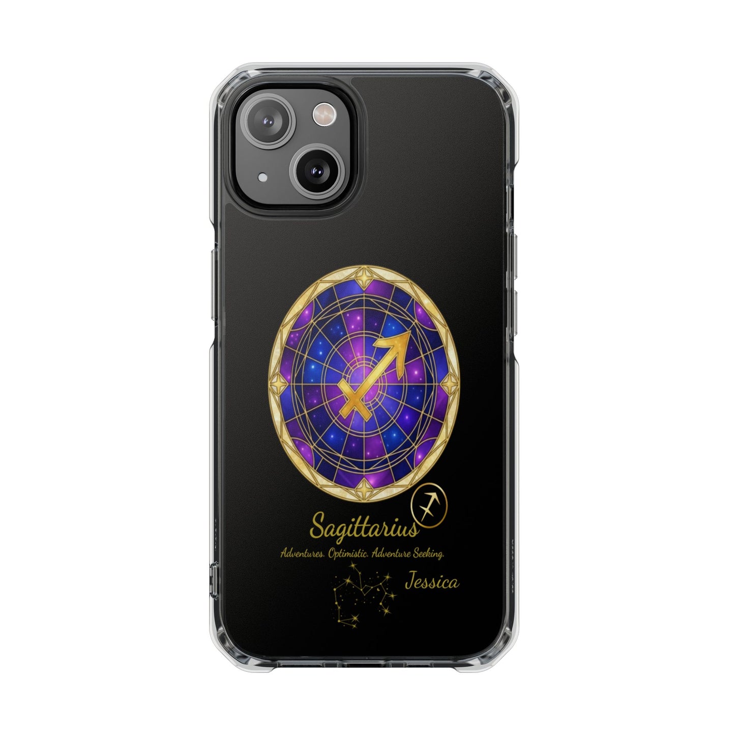Zodiac iPhone 14 | 14 pro | 14 Pro plus |14 Pro Max Case MagSafe: Faux Stained Glass, Personalized Name