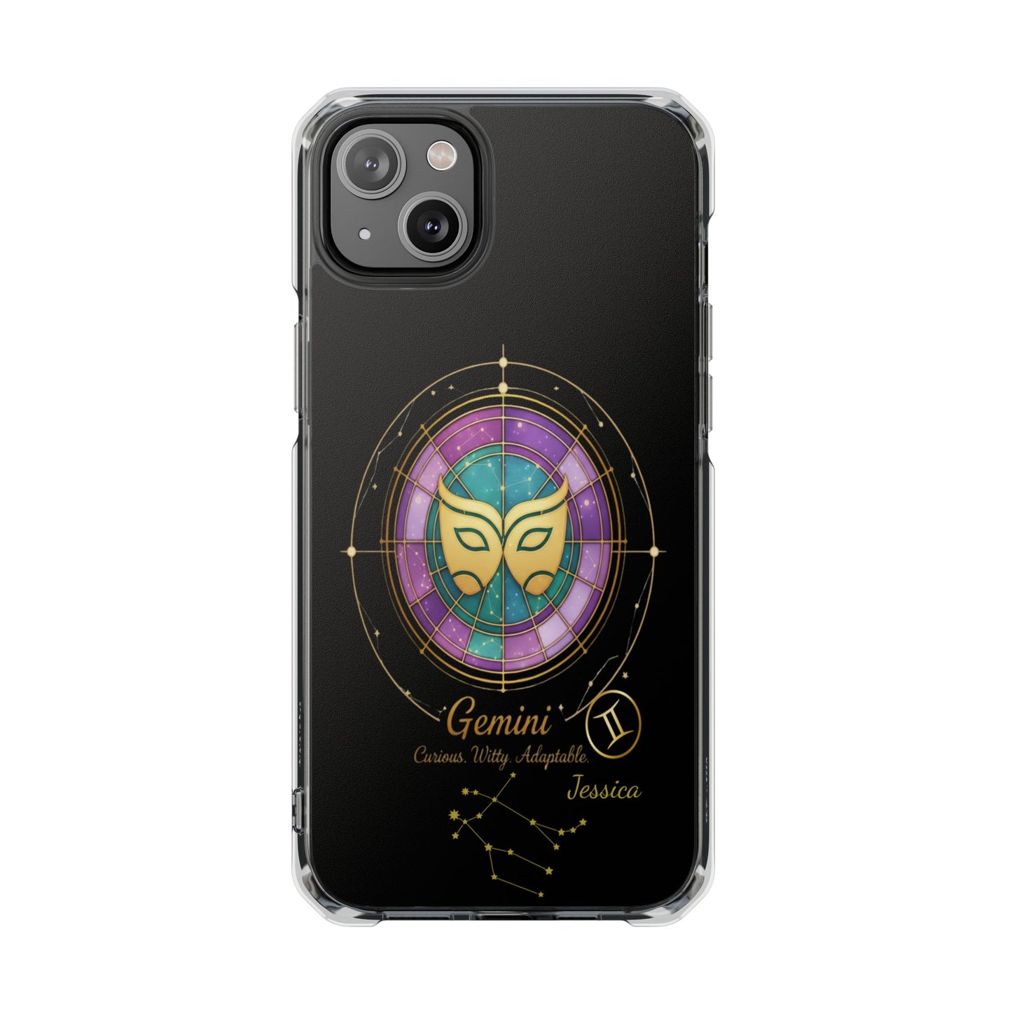 Zodiac iPhone 14 | 14 pro | 14 Pro plus |14 Pro Max Case MagSafe: Faux Stained Glass, Personalized Name
