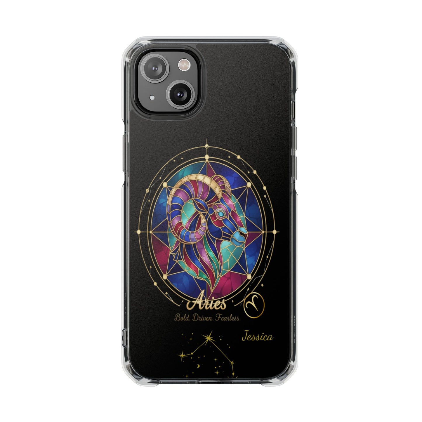 Zodiac iPhone 14 | 14 pro | 14 Pro plus |14 Pro Max Case MagSafe: Faux Stained Glass, Personalized Name