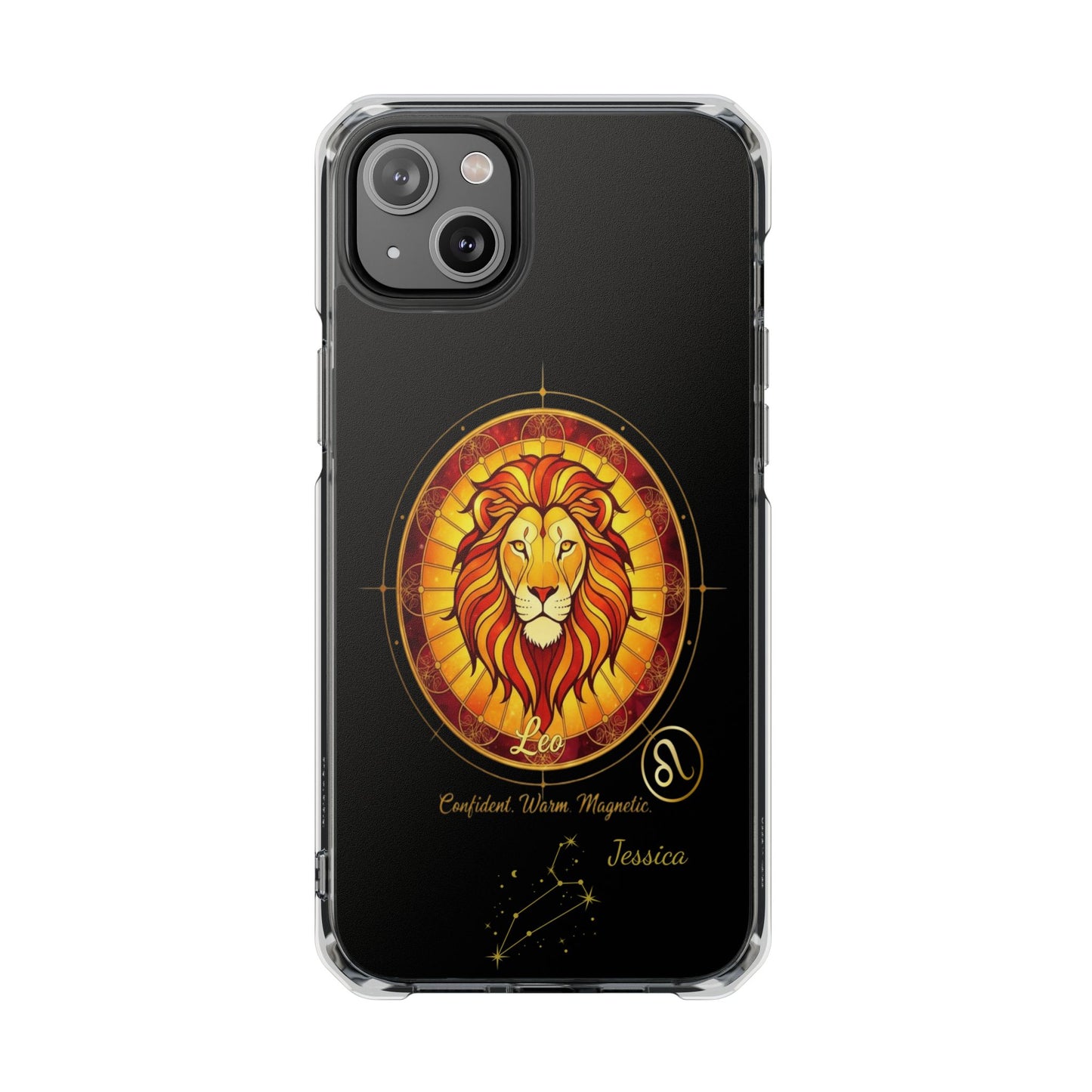 Zodiac iPhone 14 | 14 pro | 14 Pro plus |14 Pro Max Case MagSafe: Faux Stained Glass, Personalized Name