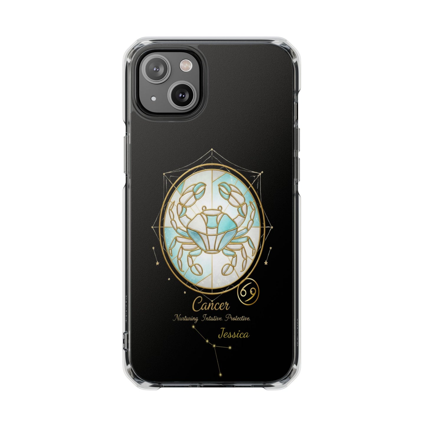 Zodiac iPhone 14 | 14 pro | 14 Pro plus |14 Pro Max Case MagSafe: Faux Stained Glass, Personalized Name