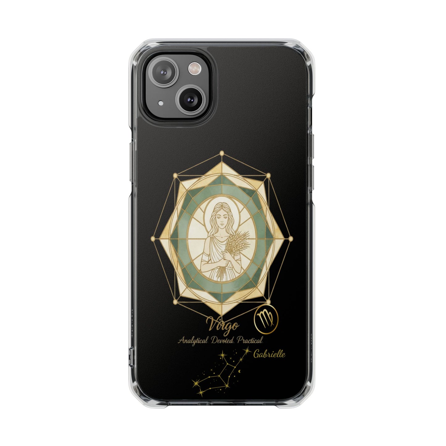 Zodiac iPhone 14 | 14 pro | 14 Pro plus |14 Pro Max Case MagSafe: Faux Stained Glass, Personalized Name