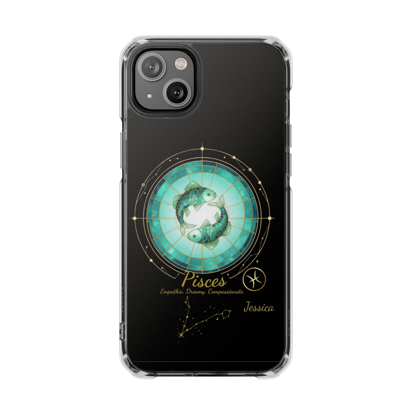 Zodiac iPhone 14 | 14 pro | 14 Pro plus |14 Pro Max Case MagSafe: Faux Stained Glass, Personalized Name
