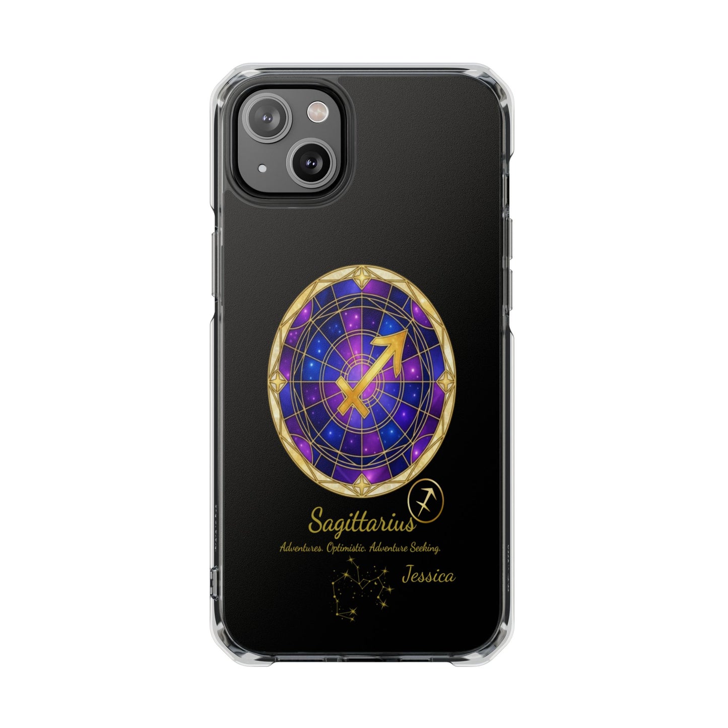 Zodiac iPhone 14 | 14 pro | 14 Pro plus |14 Pro Max Case MagSafe: Faux Stained Glass, Personalized Name