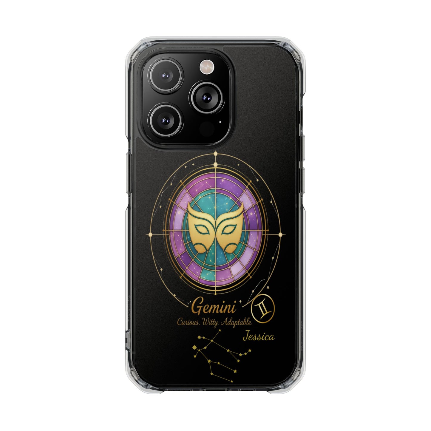 Zodiac iPhone 14 | 14 pro | 14 Pro plus |14 Pro Max Case MagSafe: Faux Stained Glass, Personalized Name