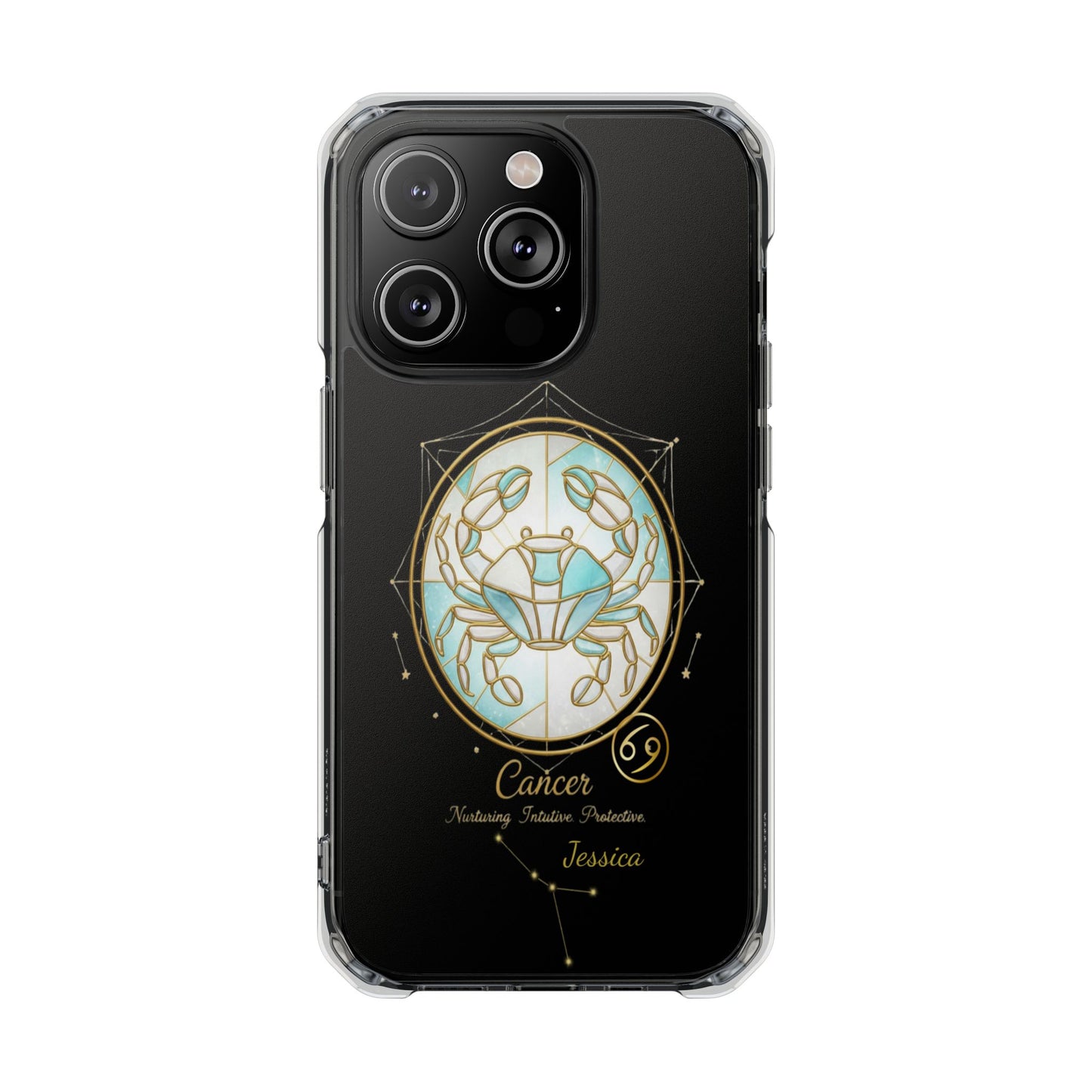Zodiac iPhone 14 | 14 pro | 14 Pro plus |14 Pro Max Case MagSafe: Faux Stained Glass, Personalized Name