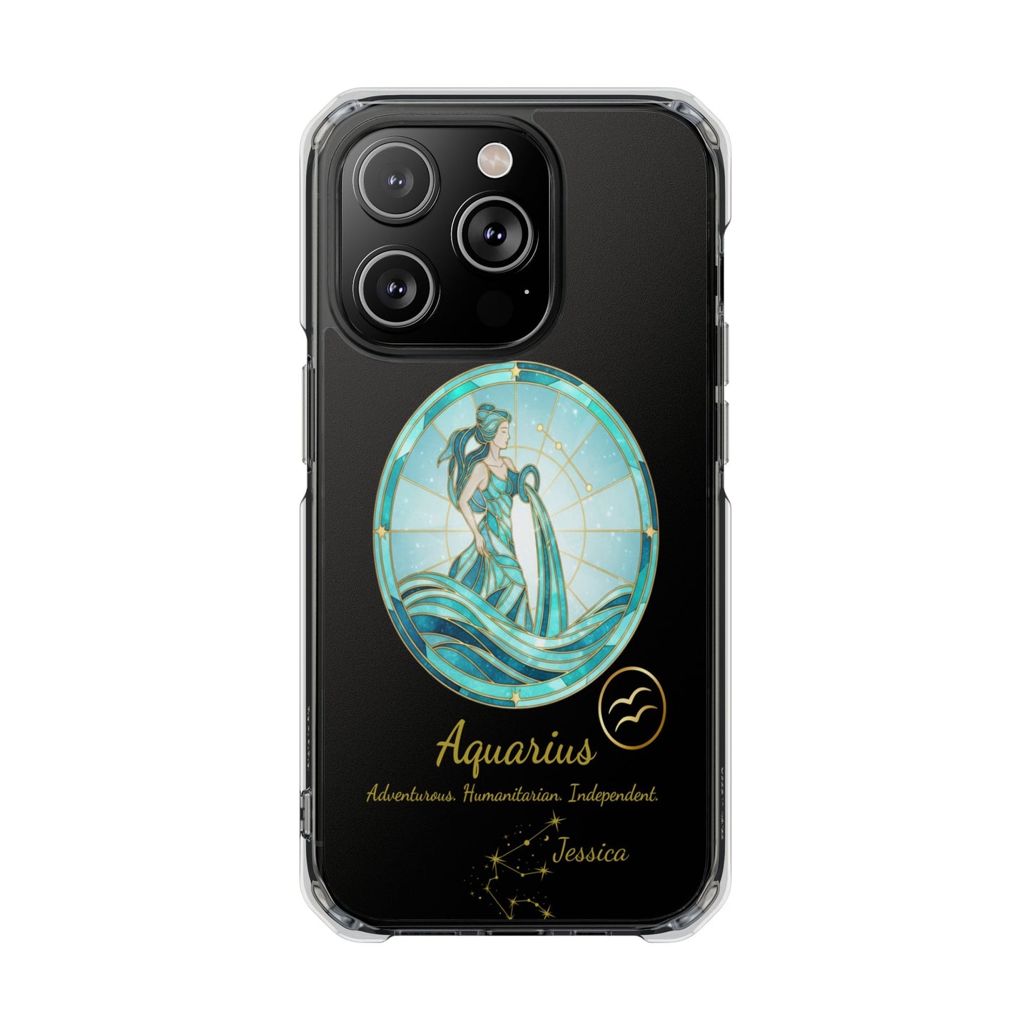Zodiac iPhone 14 | 14 pro | 14 Pro plus |14 Pro Max Case MagSafe: Faux Stained Glass, Personalized Name