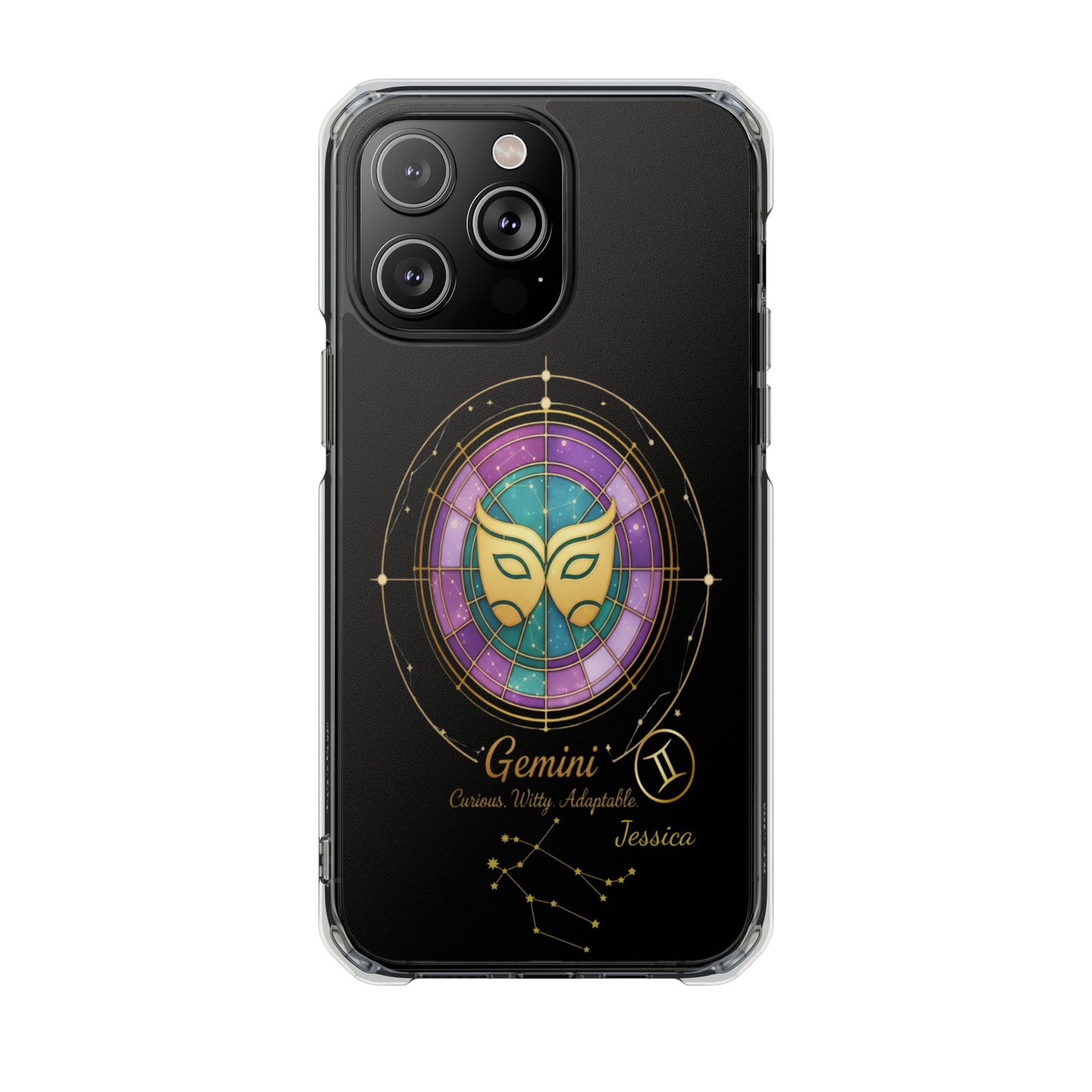 Zodiac iPhone 14 | 14 pro | 14 Pro plus |14 Pro Max Case MagSafe: Faux Stained Glass, Personalized Name