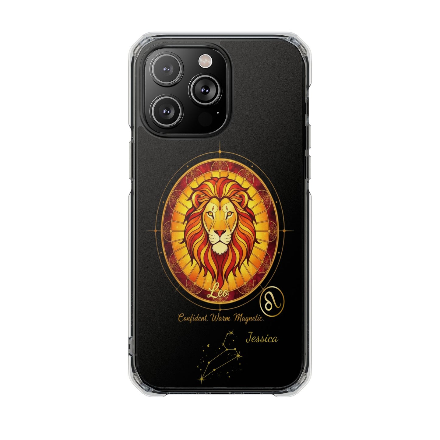 Zodiac iPhone 14 | 14 pro | 14 Pro plus |14 Pro Max Case MagSafe: Faux Stained Glass, Personalized Name