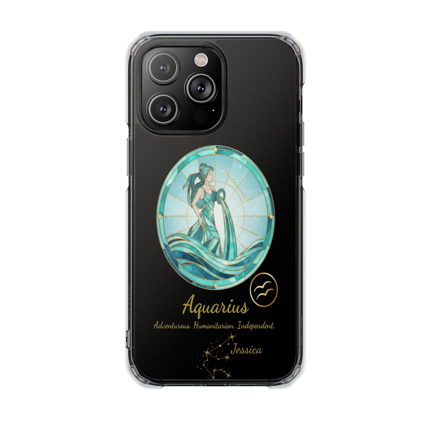 Zodiac iPhone 14 | 14 pro | 14 Pro plus |14 Pro Max Case MagSafe: Faux Stained Glass, Personalized Name