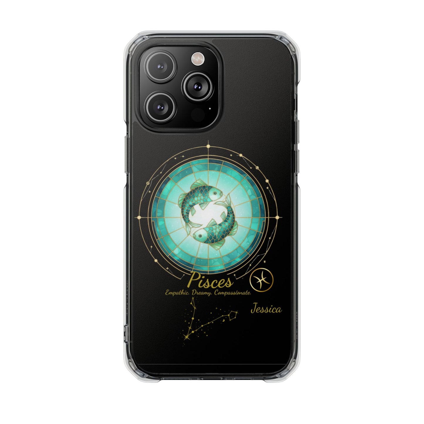 Zodiac iPhone 14 | 14 pro | 14 Pro plus |14 Pro Max Case MagSafe: Faux Stained Glass, Personalized Name