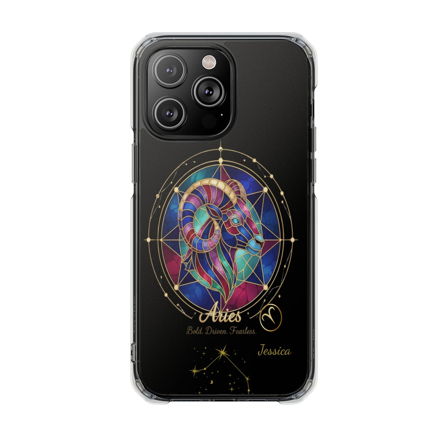 Zodiac iPhone 14 | 14 pro | 14 Pro plus |14 Pro Max Case MagSafe: Faux Stained Glass, Personalized Name