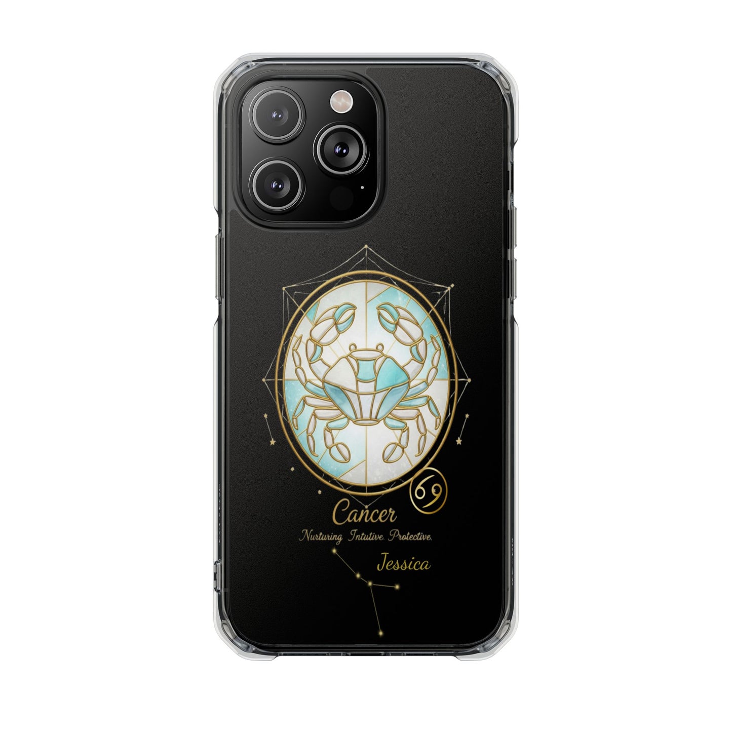 Zodiac iPhone 14 | 14 pro | 14 Pro plus |14 Pro Max Case MagSafe: Faux Stained Glass, Personalized Name